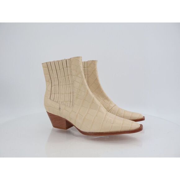 Schutz Briani Crocodile Embossed Leather Bootie Western Ivory Chelsea Pointy 5B - Picture 1 of 11